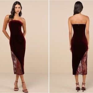 LULUS Sexy Prom Wedding Holiday Elegant Chic Shimmer Velvet Cocktail Midi